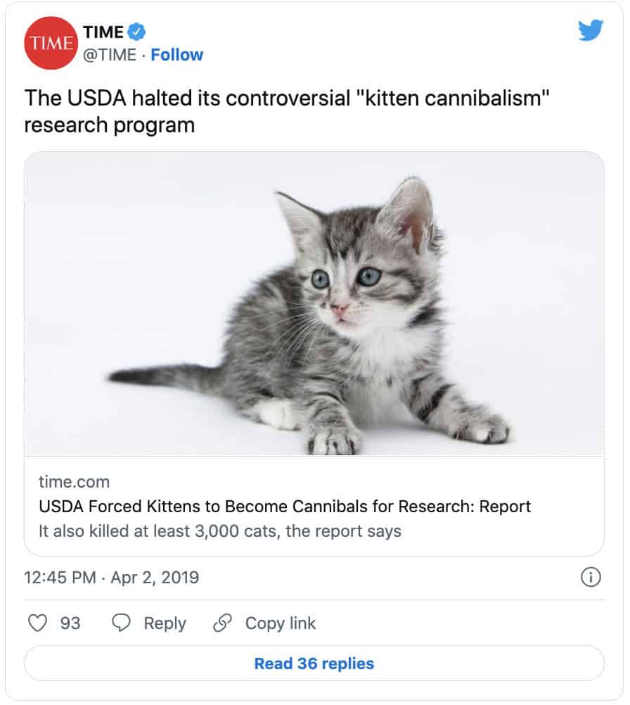 USDA ends cat experiments