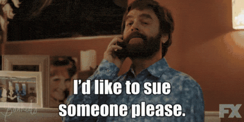 Video Clip Reading "I'd like to sue someone please."