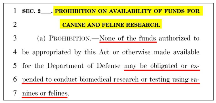 Congress defunds DOD animal tests